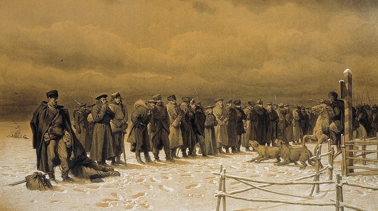 Artur Grottger, "Pochód na Sybir", 1867