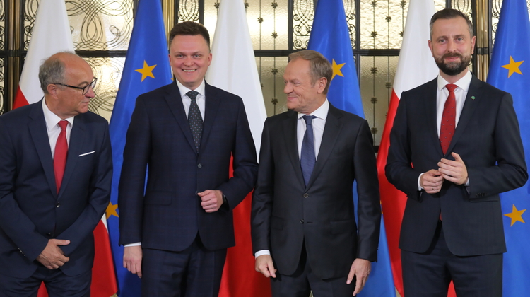 Konferencja Liderów Opozycji Szymon Hołownia, Władysław Kosiniak-Kamysz, Donald Tusk, Włodzimierz Czarzasty