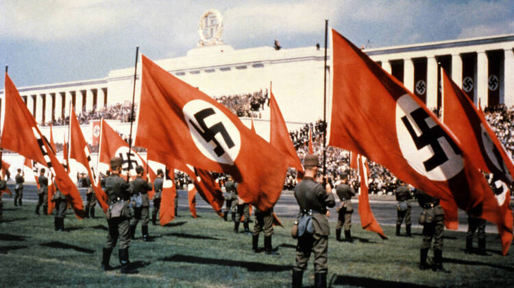 Nazistowskie flagi podczas zjazdu w Norymberdze