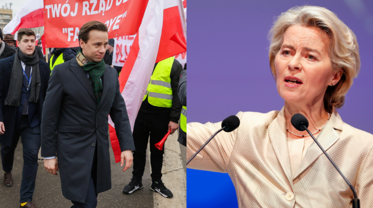 Wicemarszałek Sejmu Krzysztof Bosak i szefowa KE Ursula von der Leyen