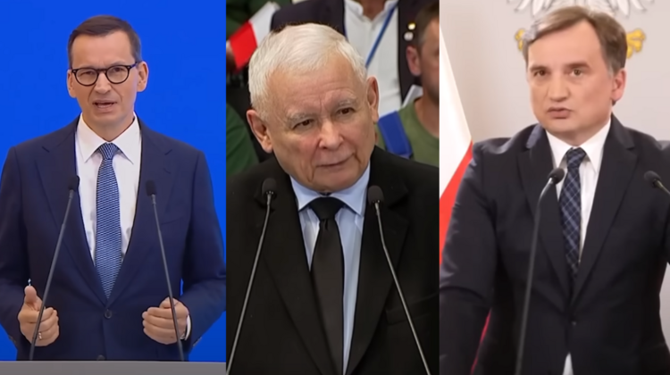 Liderzy tzw. Zjednoczonej Prawicy: Mateusz Morawiecki, Jarosław Kaczyński, Zbigniew Ziobro